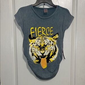 Fierce Tiger Graphic Tee - Charcoal with Yellow Accent